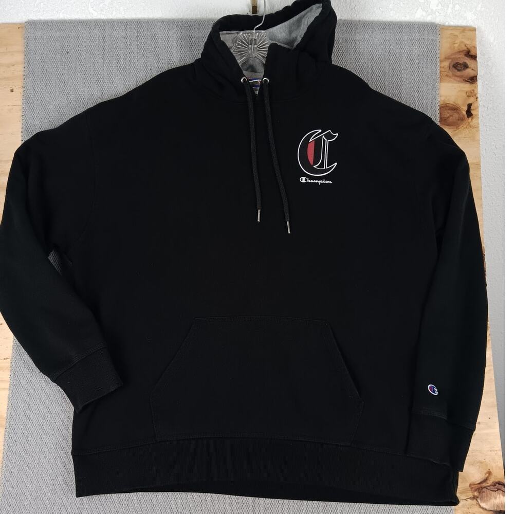 Champion Vintage Hoodie Mens 2XL Black Logo Champion Athletics Y2K Street